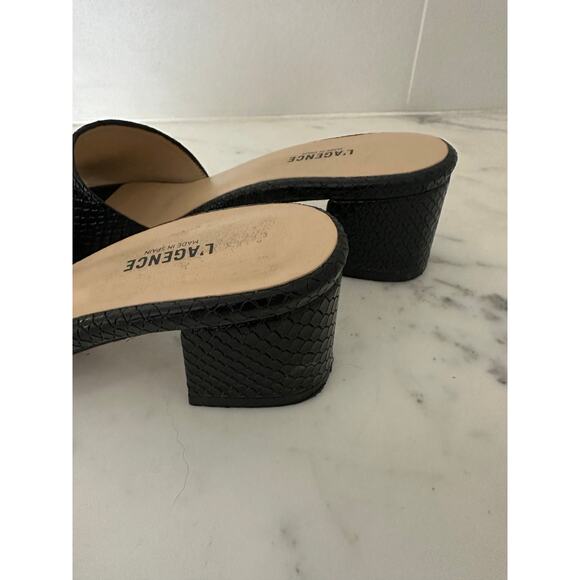 L’agence Black Embossed Leather Open Toe Block Heel Slip On Sandals - Picture 7 of 10